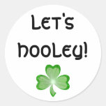 Shamrock 'Let's Hooley!'' sticker round white