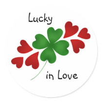 Shamrock with hearts, Lucky in Love Round Sticker