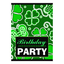 Shamrocks -  Lucky Four Leaf Clovers & Butterflies Custom Invite
