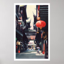 "Shanghai Market" China Watercolor Posters