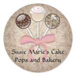 Shaped Elegant Cocoa Damask Cake Pop Sticker Label stickers