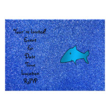 Shark blue glitter personalized invites