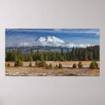SHASTA de la TA 310D À TRAVERS Un CHAMP De la NEIG Affiches