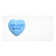 She Loves Me Not Blue Candy Heart Photo Card