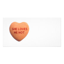 She Loves Me Not Orange Candy Heart Customized Photo Card