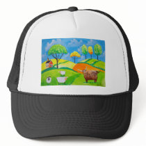 SHEEP COW FOLK PAINTING TRUCKER HATS