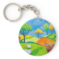 SHEEP COW FOLK PAINTING KEY CHAINS