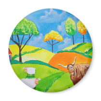 SHEEP COW FOLK PAINTING REFRIGERATOR MAGNETS