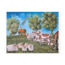 SHEEP COW ILLUSTRATION POST CARD