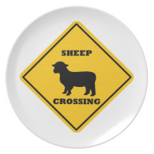 Sheep Crossing Street Sign Party Plate