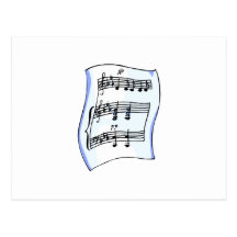 Sheet music graphic image, blue version postcard