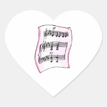 Sheet music graphic image, pink version heart sticker