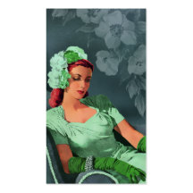 Sheila - 1940s Evening Wear in Green and Teal Business Card Template