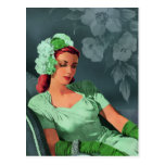 Sheila - 1940s Evening Wear in Green and Teal Postcard