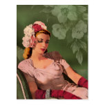 Sheila - 1940s Evening Wear in Pink and Green Post Card