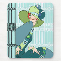 Shelby, 1920s Lady in Aqua and Teal Mouse Pad