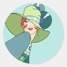 Shelby, 1920s Lady in Aqua and Teal Round Stickers