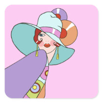 Shelby, 1920s Lady in Lilac and Lavender Square Stickers