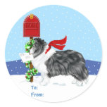 Sheltie Christmas Mail Bi Black Gift Tags Round Stickers