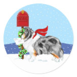 Sheltie Christmas Mail Blue Merle Stickers
