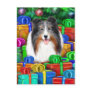 Sheltie Christmas Open Gifts Blue Merle Postcard