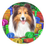Sheltie Christmas Open Gifts Sable Sticker