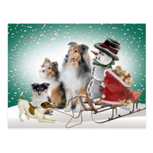 Sheltie, Jack Russell and Snowman Xmas Cards Post Cards