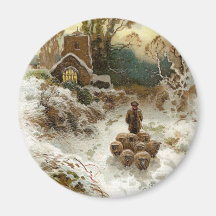 Shepherd Herding Sheep Vintage Christmas Fridge Magnets