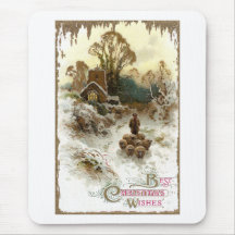 Shepherd Herding Sheep Vintage Christmas Mousepad
