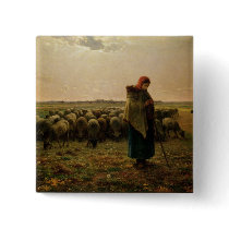 Shepherdess with her Flock, 1863 Pinback Button