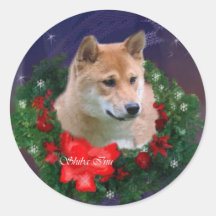 Shiba Inu Christmas Gifts Round Stickers