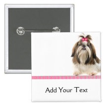 Shih Tsu with Pink Bow on Pink Diamond border