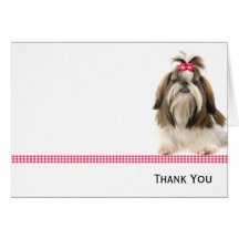 Shih Tsu with Pink Bow on Pink Diamond border Greeting Cards
