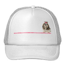 Shih Tsu with Pink Bow on Pink Diamond border Trucker Hats