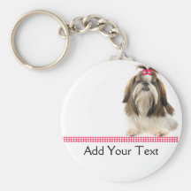 Shih Tsu with Pink Bow on Pink Diamond border Keychain
