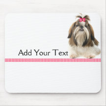 Shih Tsu with Pink Bow on Pink Diamond border Mousepad
