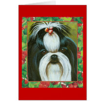 Shih Tzu avec le houx pour Noël Cartes De Vœux