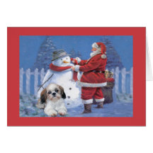Shih Tzu Christmas Card Santa and Snowman