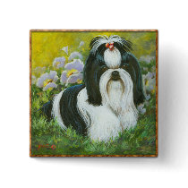 Shih Tzu in the Garden Button Pin