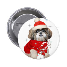 Shih Tzu Santa Paws gifts Button