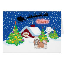 Shihtzu Believe In Santa Christmas Greeting Cards