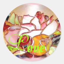 Shinning Flowers Art Glass Stickers LOVE 丸形シールステッカー