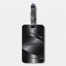 Shiny Black Metallic Brushed Aluminum Look Tag For Bags
