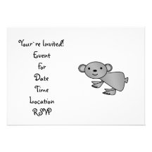 Shiny grey koala personalized invitations