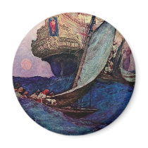 Ship Approach Fridge Magnet