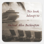 Ship in Sepia personalized bookplate Square Sticker