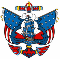 Ship Tattoo in Red and Blue Christmas Ornament Photo Cut Out