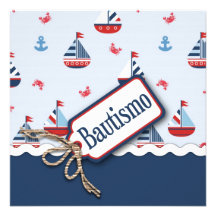 Ships Ahoy! Baptism Square C_Spanish Personalized Announcement
