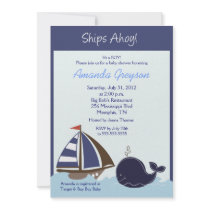 Ships Ahoy Blue Whale 5x7 Baby Shower Invitation