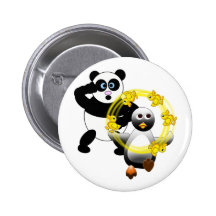 SHOCKED PANDA ~ PENGUIN JUGGLING DUCKS PINBACK BUTTONS